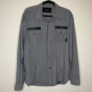 7 Diamonds Checked Black White Button Front Shirt Sz XXL